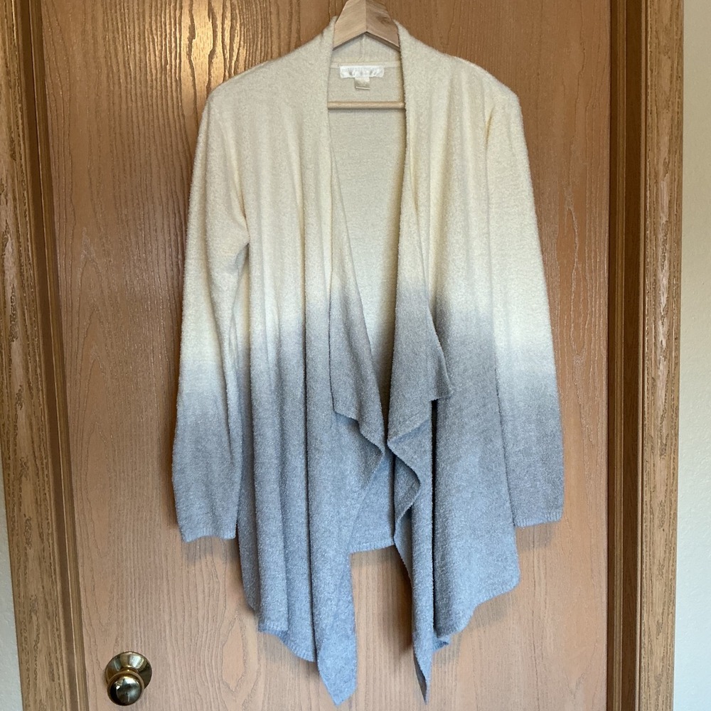 Barefoot Dreams CozyChic‎ Lite Calypso Wrap Cardigan Ombre White Gray. Size L/XL